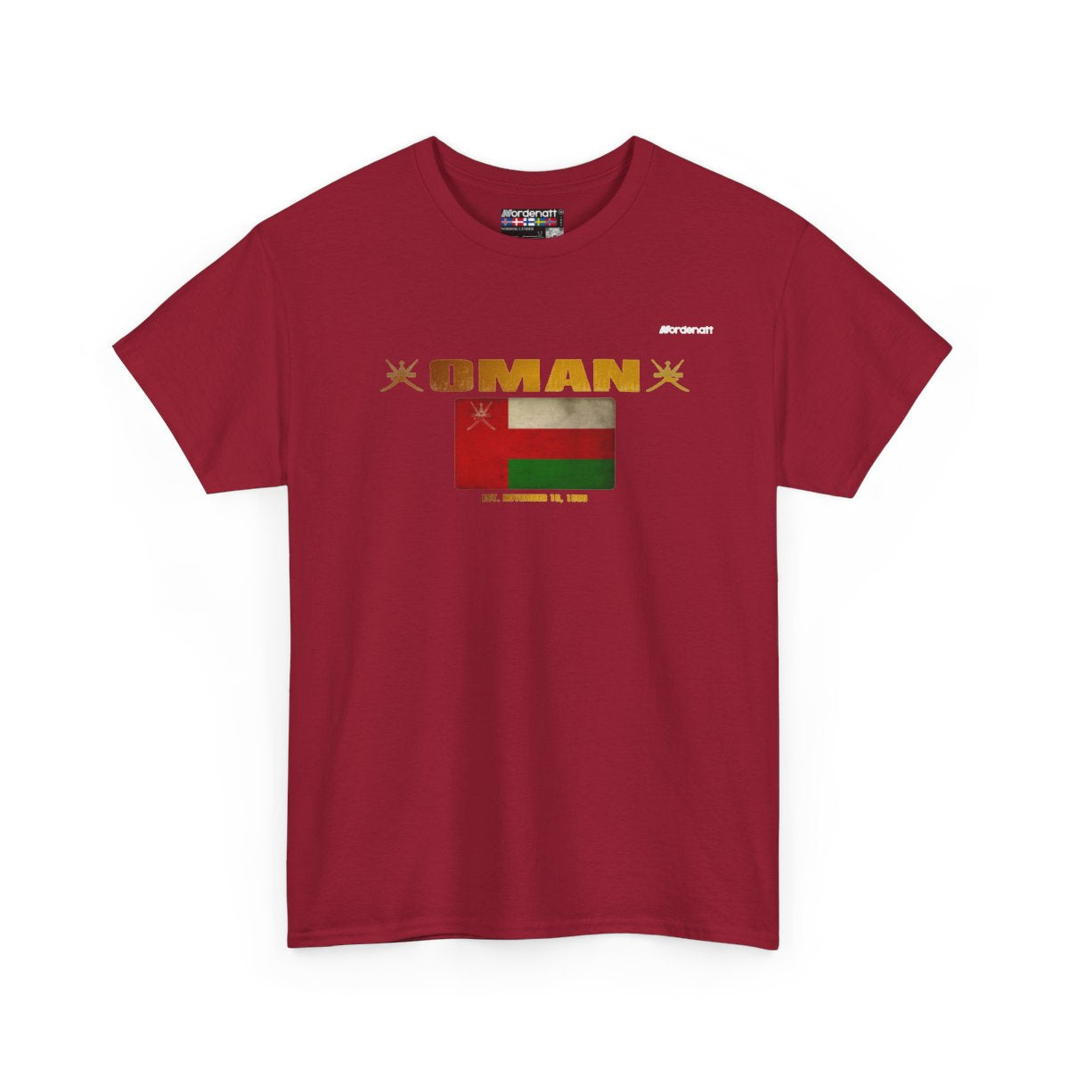 Oman flag t-shirt in Cardinal Red — premium cotton, Nordenatt