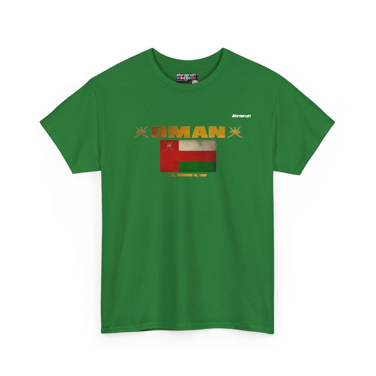 Oman flag t-shirt in Turf Green — premium cotton, Nordenatt