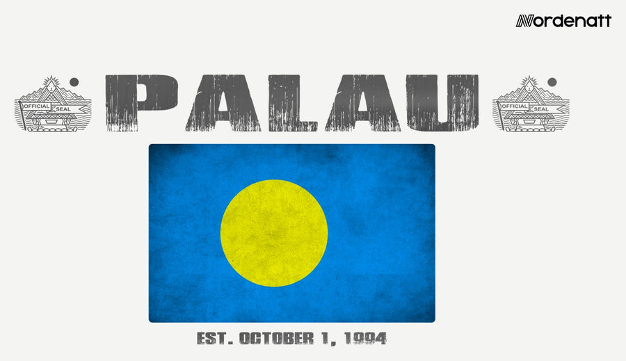 Palau design preview: flag, date and emblem inspiration printed on light t-shirts (Nordenatt)