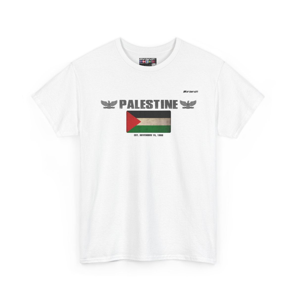 Palestine flag t-shirt in White — premium cotton, Nordenatt