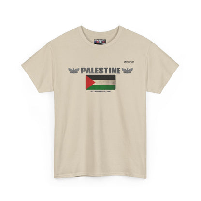 Palestine flag t-shirt in Sand — premium cotton, Nordenatt