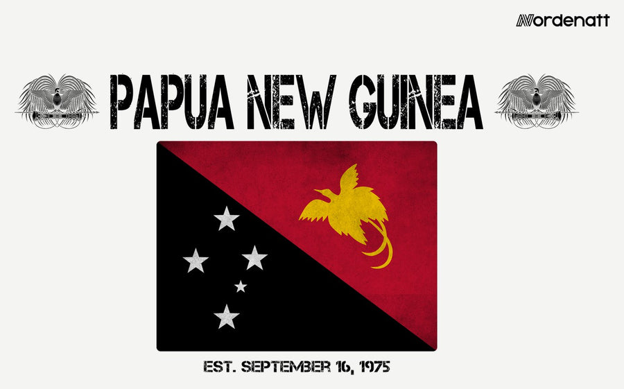 Papua New Guinea design preview: flag, date and emblem inspiration printed on light t-shirts (Nordenatt)