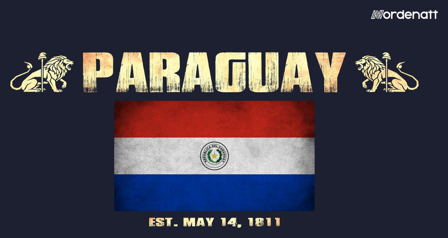 Paraguay design preview: flag, date and emblem inspiration printed on dark t-shirts (Nordenatt)