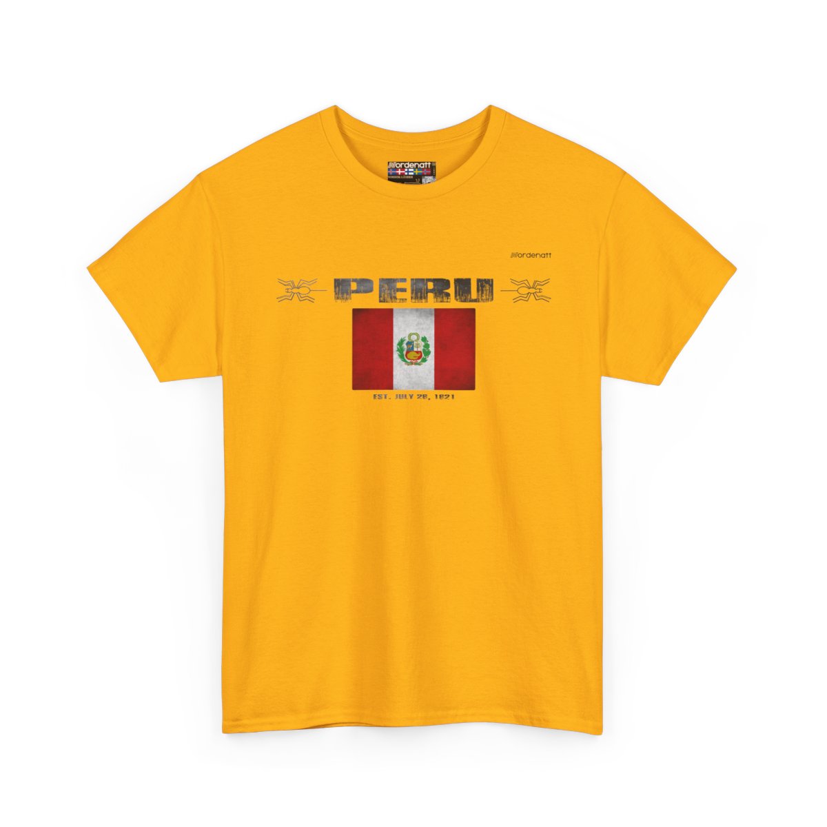 Peru flag t-shirt in Gold — premium cotton, Nordenatt