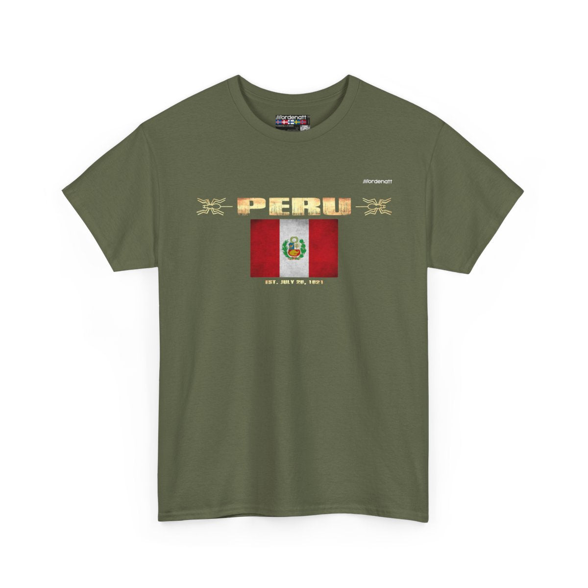 Peru flag t-shirt in Military Green — premium cotton, Nordenatt