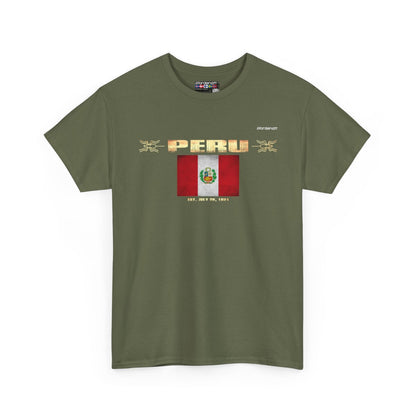 Peru flag t-shirt in Military Green — premium cotton, Nordenatt