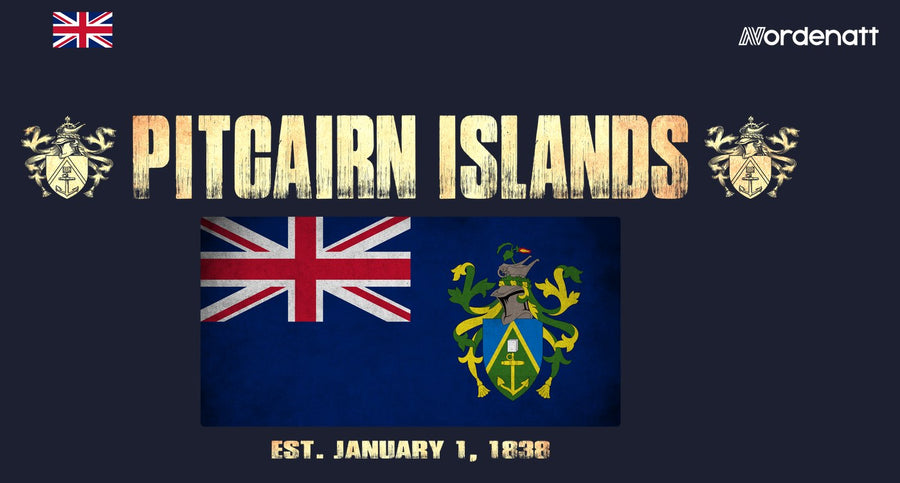 Pitcairn Islands design preview: flag, date and emblem inspiration printed on dark t-shirts (Nordenatt)