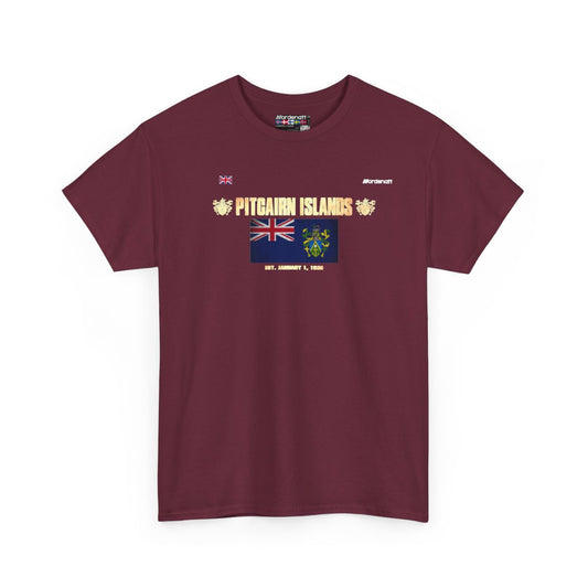Pitcairn Islands flag t-shirt in Maroon — premium cotton, Nordenatt