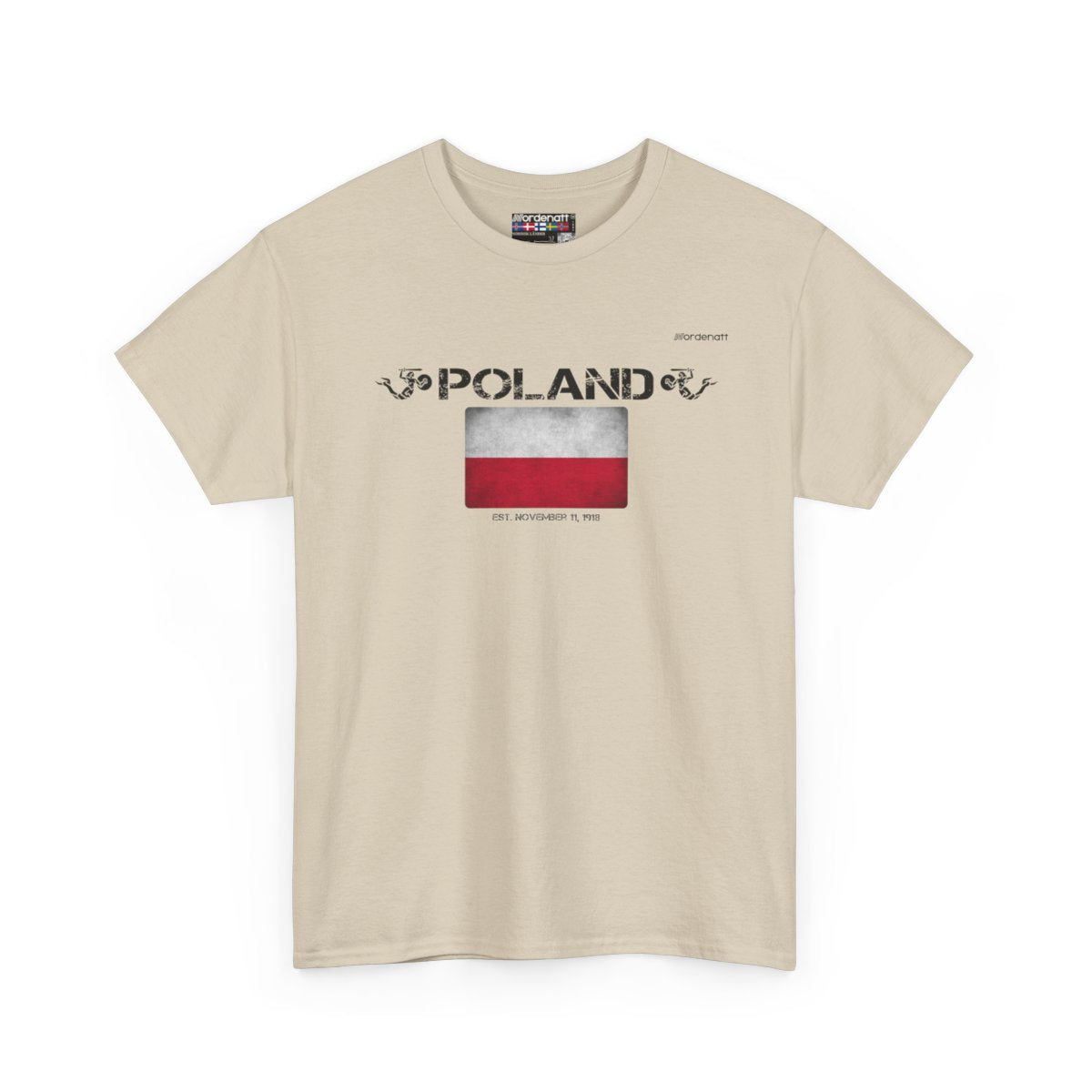 Poland flag t-shirt in Sand — premium cotton, Nordenatt