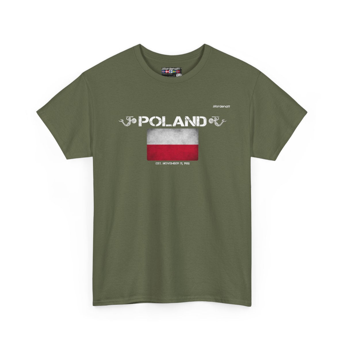 Poland flag t-shirt in Military Green — premium cotton, Nordenatt