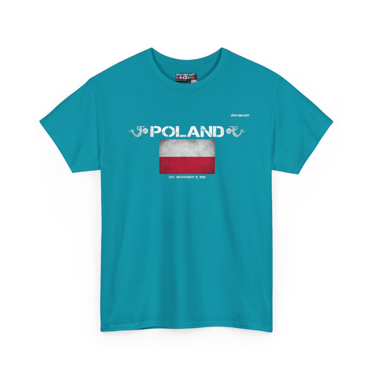 Poland flag t-shirt in Tropical Blue — premium cotton, Nordenatt
