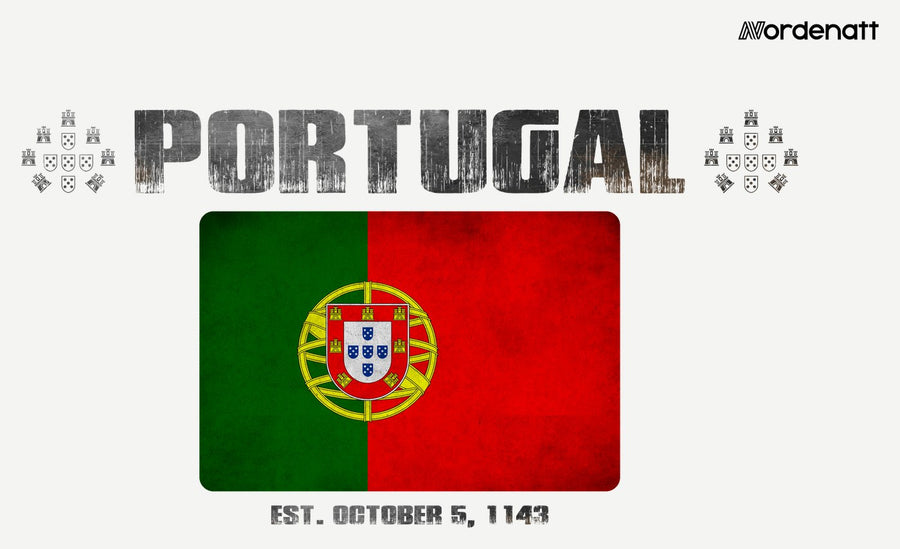 Portugal design preview: flag, date and emblem inspiration printed on light t-shirts (Nordenatt)