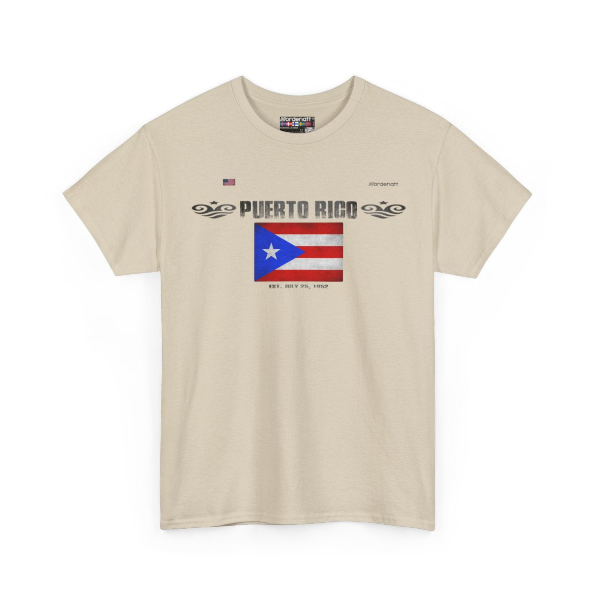 Puerto Rico flag t-shirt in Sand — premium cotton, Nordenatt
