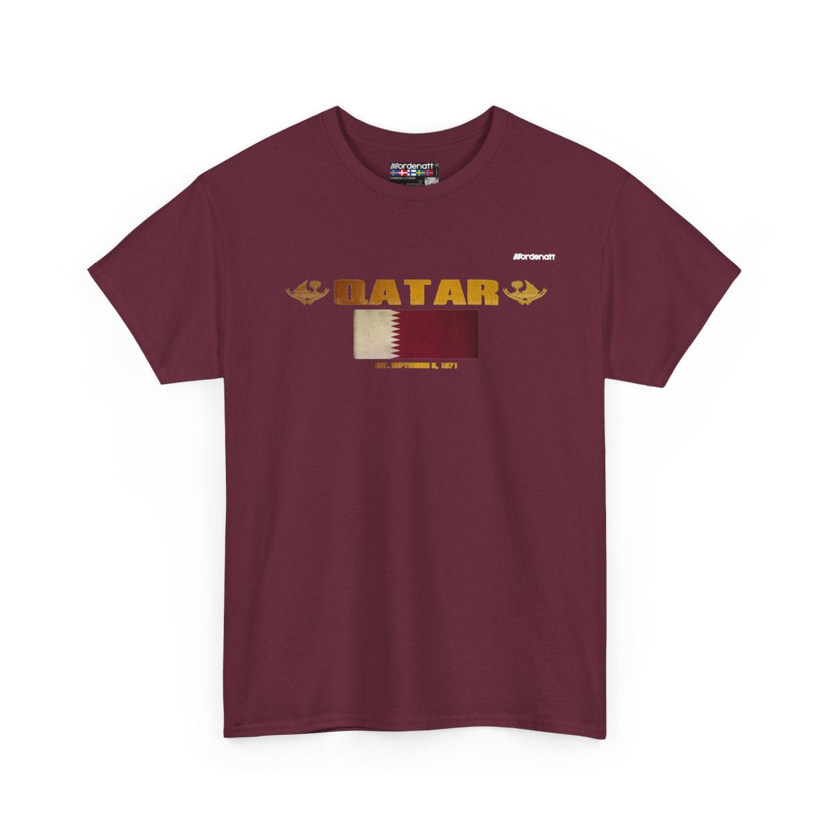 Qatar flag t-shirt in Maroon — premium cotton, Nordenatt