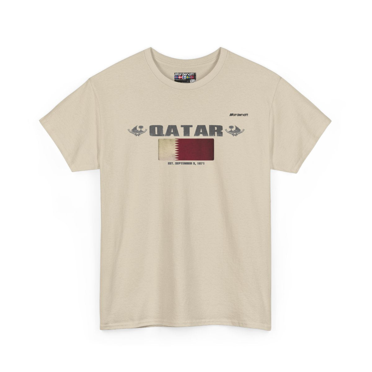 Qatar flag t-shirt in Sand — premium cotton, Nordenatt