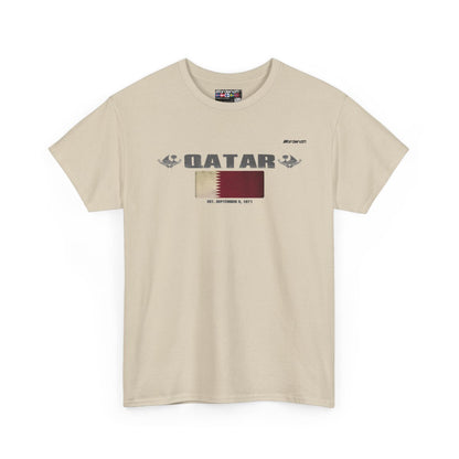 Qatar flag t-shirt in Sand — premium cotton, Nordenatt