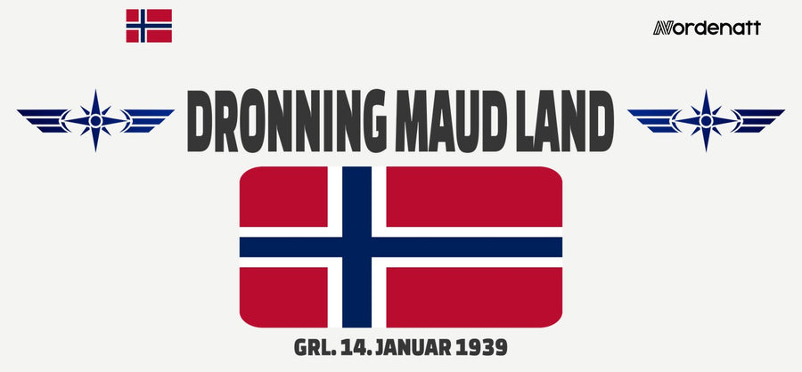 Queen Maud Land design preview: flag, date and emblem inspiration printed on light t-shirts (Nordenatt)