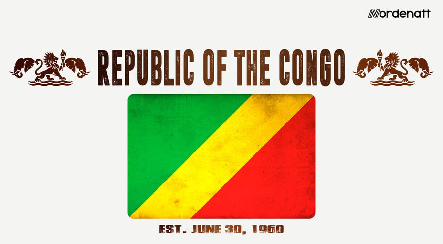 Republic of the Congo design preview: flag, date and emblem inspiration printed on light t-shirts (Nordenatt)