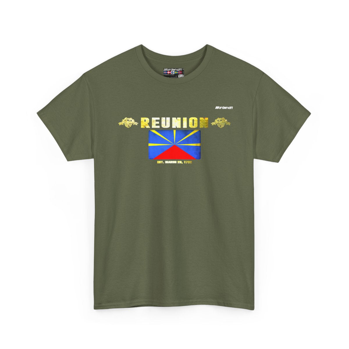 Reunion flag t-shirt in Military Green — premium cotton, Nordenatt