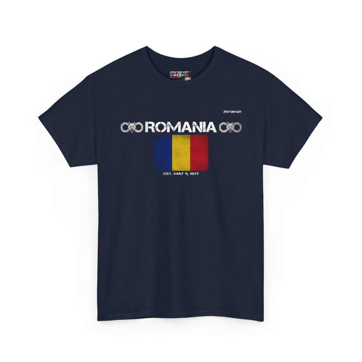 Romania flag t-shirt in Navy — premium cotton, Nordenatt