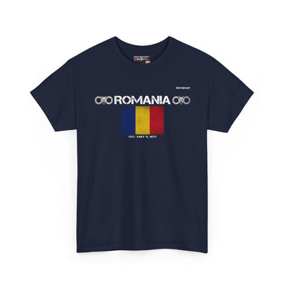 Romania flag t-shirt in Navy — premium cotton, Nordenatt