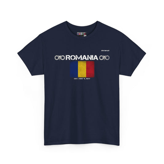 Romania flag t-shirt in Navy — premium cotton, Nordenatt