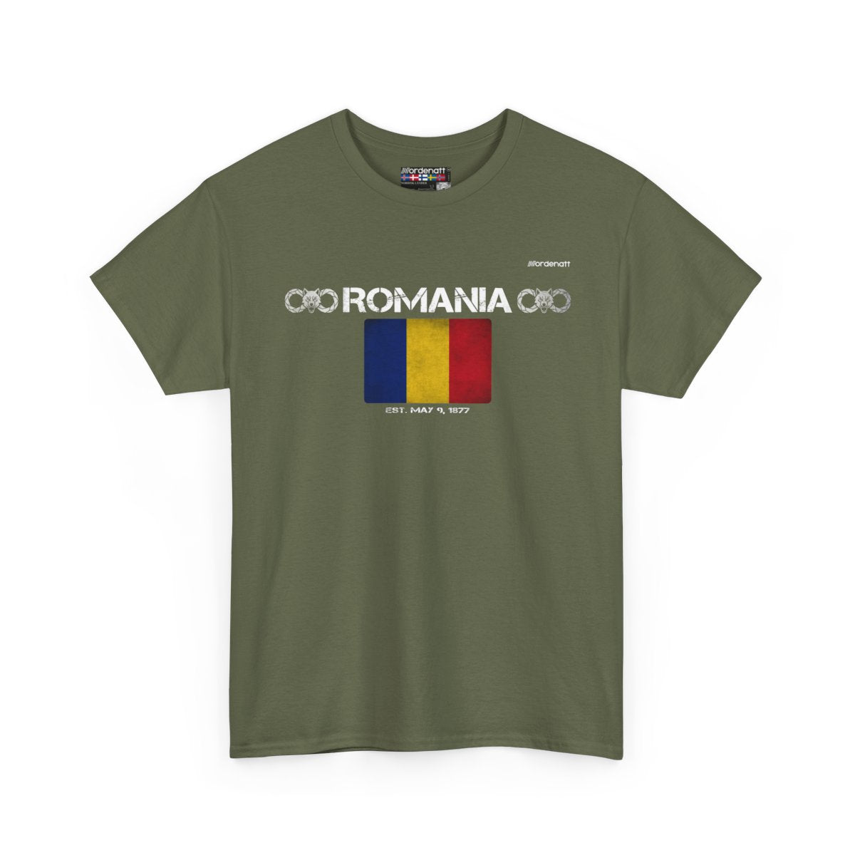 Romania flag t-shirt in Military Green — premium cotton, Nordenatt