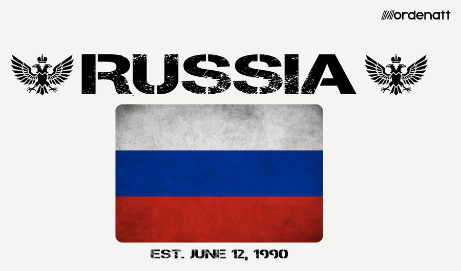 Russia design preview: flag, date and emblem inspiration printed on light t-shirts (Nordenatt)