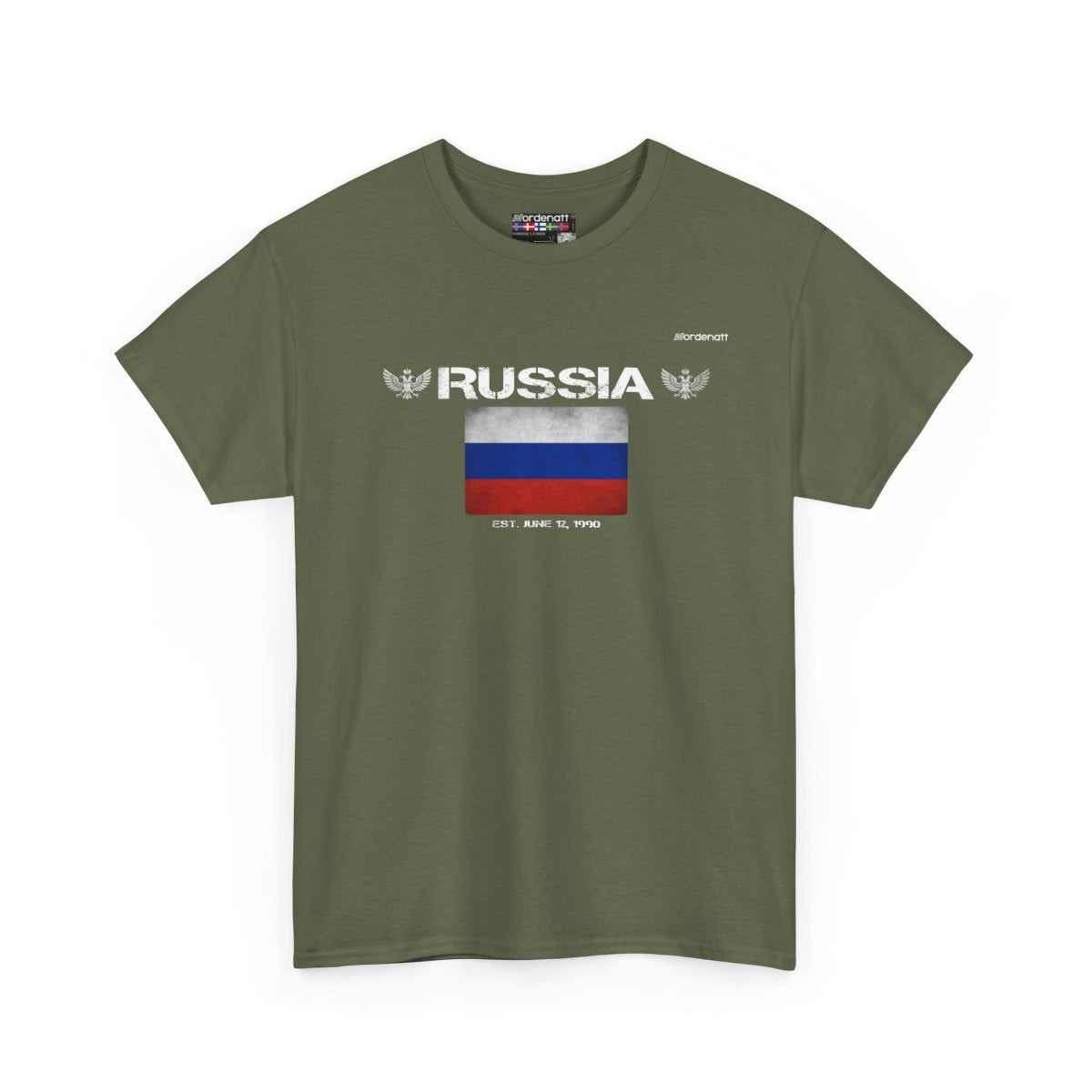 Russia flag t-shirt in Military Green — premium cotton, Nordenatt