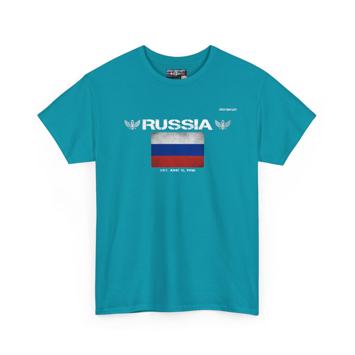 Russia flag t-shirt in Tropical Blue — premium cotton, Nordenatt