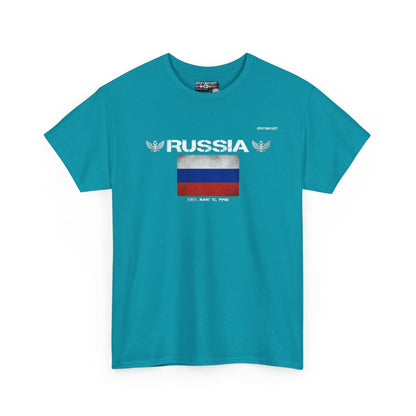 Russia flag t-shirt in Tropical Blue — premium cotton, Nordenatt