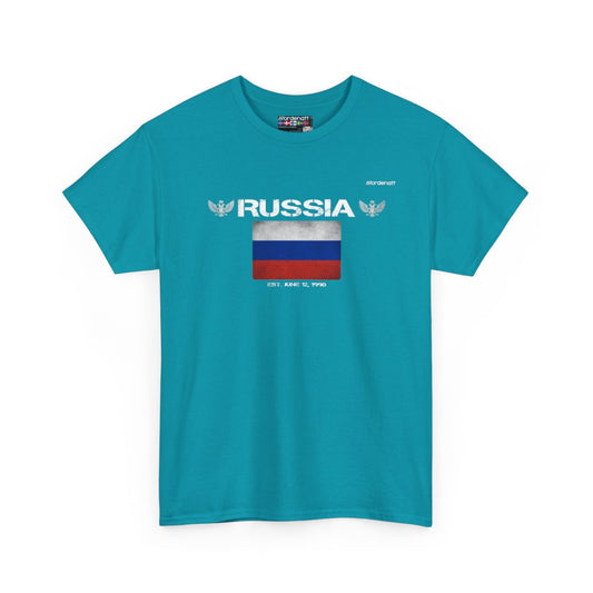 Russia flag t-shirt in Tropical Blue — premium cotton, Nordenatt