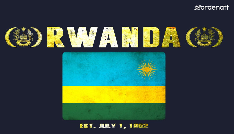 Rwanda design preview: flag, date and emblem inspiration printed on dark t-shirts (Nordenatt)