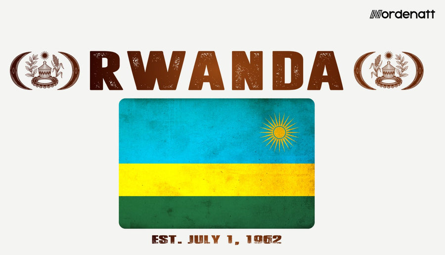 Rwanda design preview: flag, date and emblem inspiration printed on light t-shirts (Nordenatt)