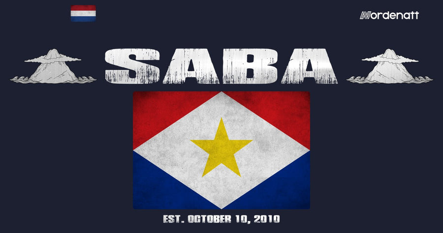 Saba design preview: flag, date and emblem inspiration printed on dark t-shirts (Nordenatt)