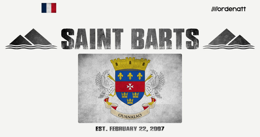 Saint Barts design preview: flag, date and emblem inspiration printed on light t-shirts (Nordenatt)