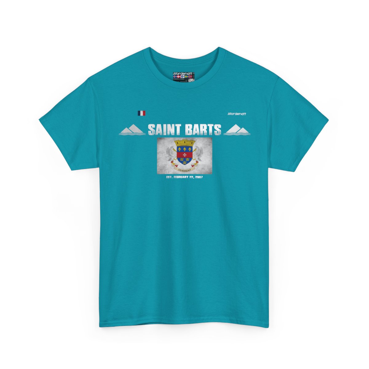 Saint Barts flag t-shirt in Tropical Blue — premium cotton, Nordenatt
