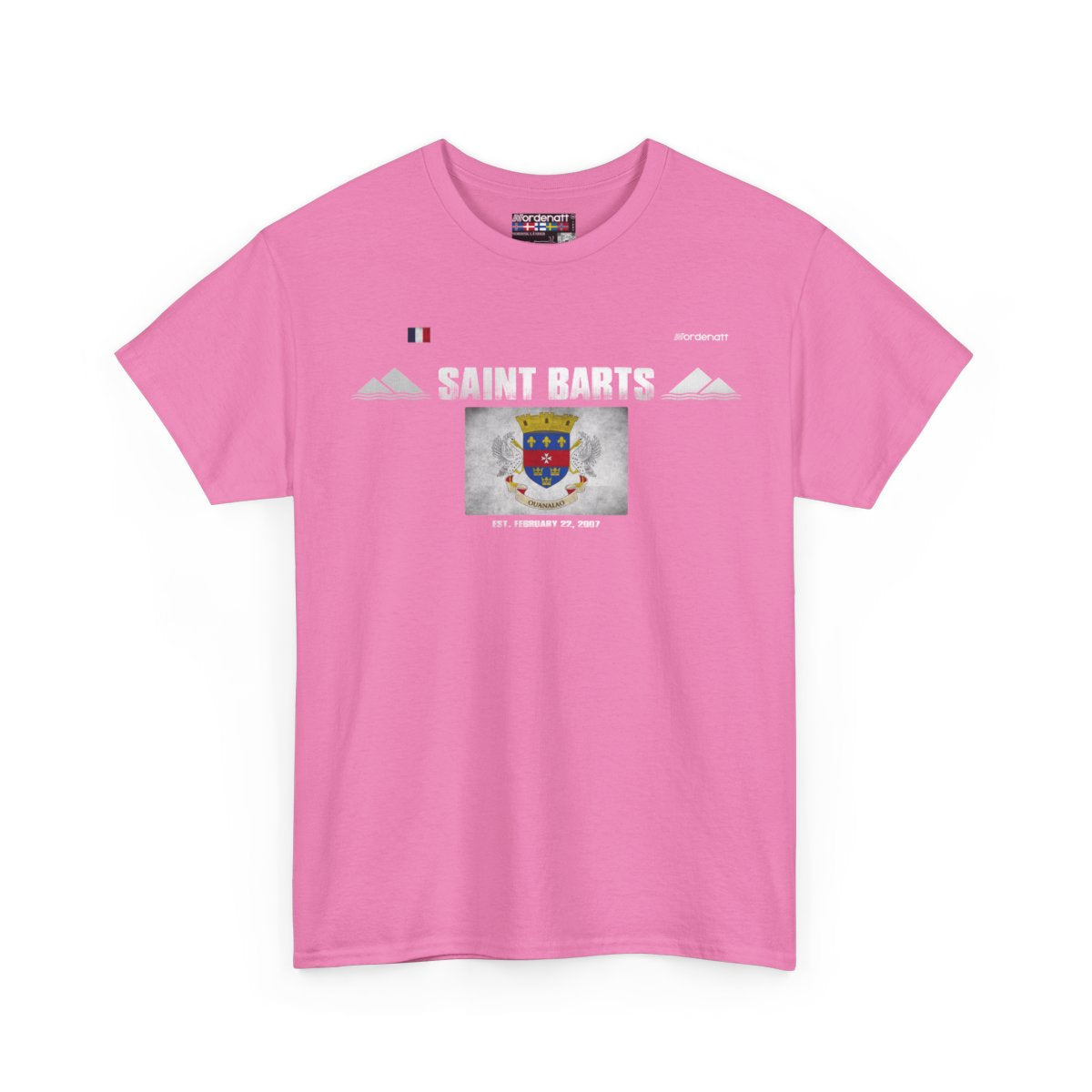 Saint Barts flag t-shirt in Azalea — premium cotton, Nordenatt