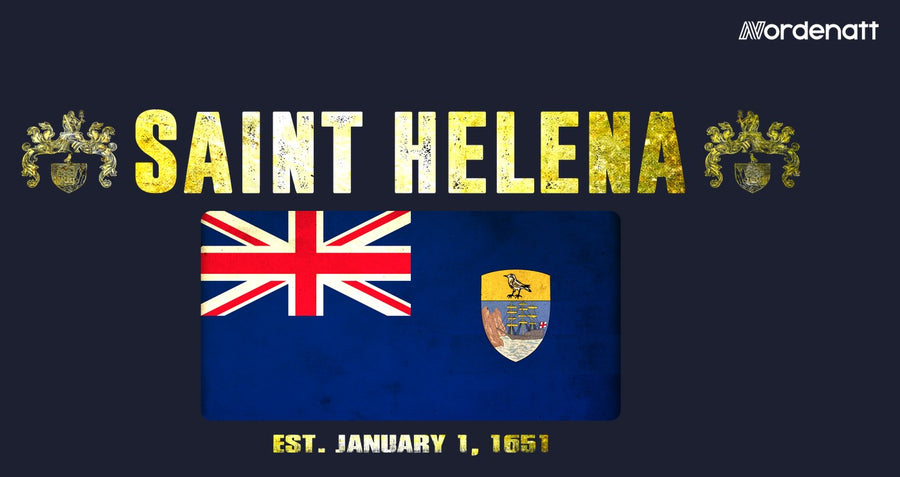 Saint Helena design preview: flag, date and emblem inspiration printed on dark t-shirts (Nordenatt)