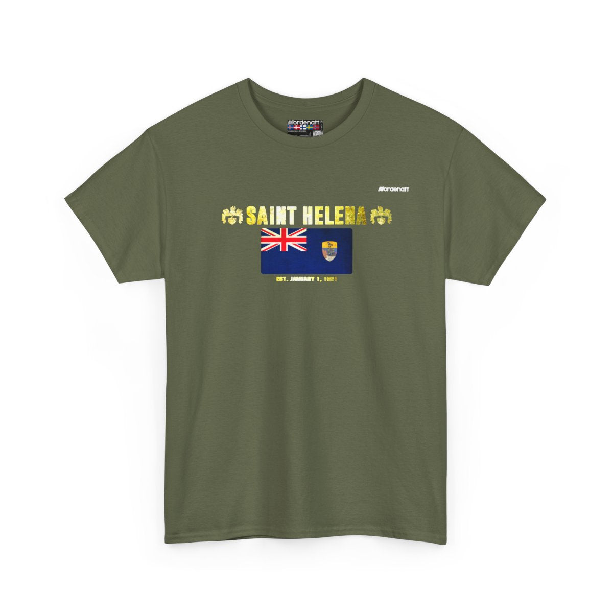 Saint Helena flag t-shirt in Military Green — premium cotton, Nordenatt