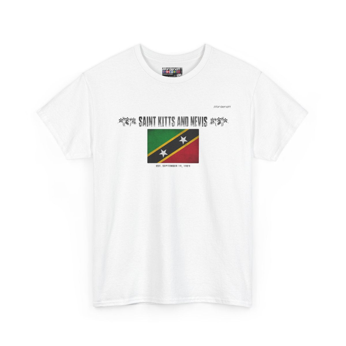 Saint Kitts And Nevis flag t-shirt in White — premium cotton, Nordenatt