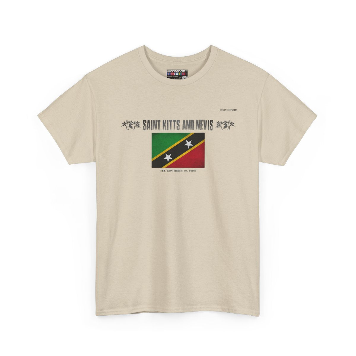 Saint Kitts And Nevis flag t-shirt in Sand — premium cotton, Nordenatt