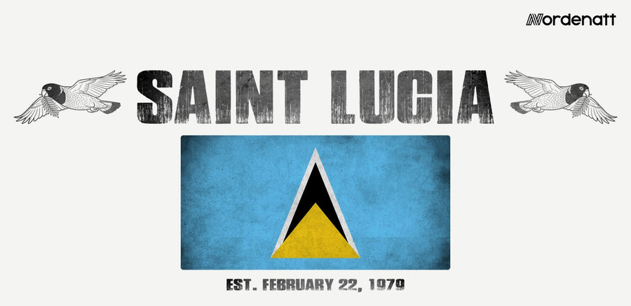 Saint Lucia design preview: flag, date and emblem inspiration printed on light t-shirts (Nordenatt)