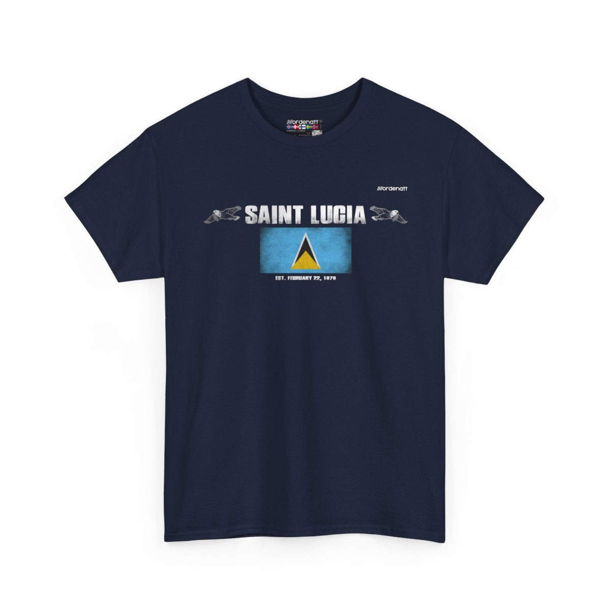 Saint Lucia flag t-shirt in Navy — premium cotton, Nordenatt