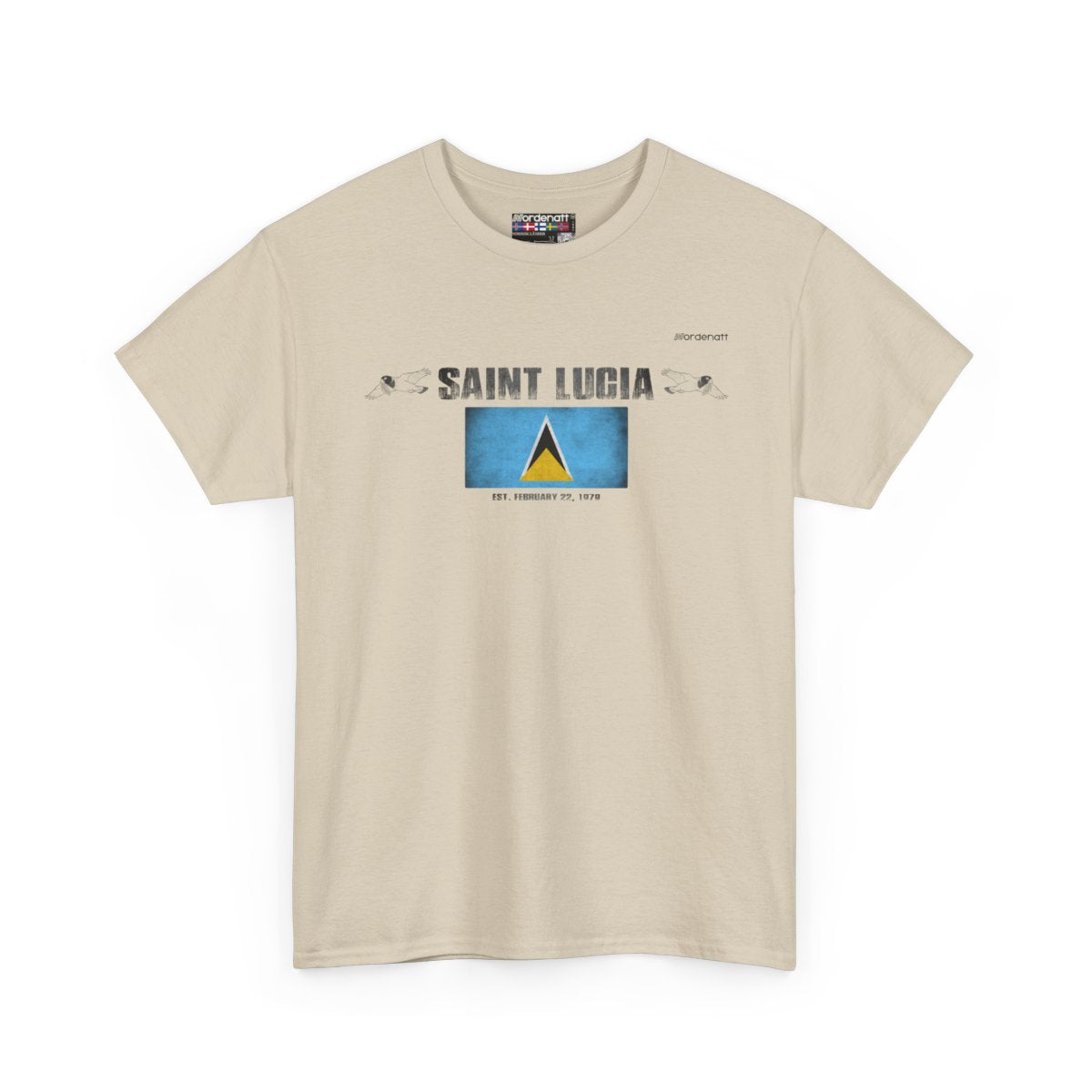 Saint Lucia flag t-shirt in Sand — premium cotton, Nordenatt