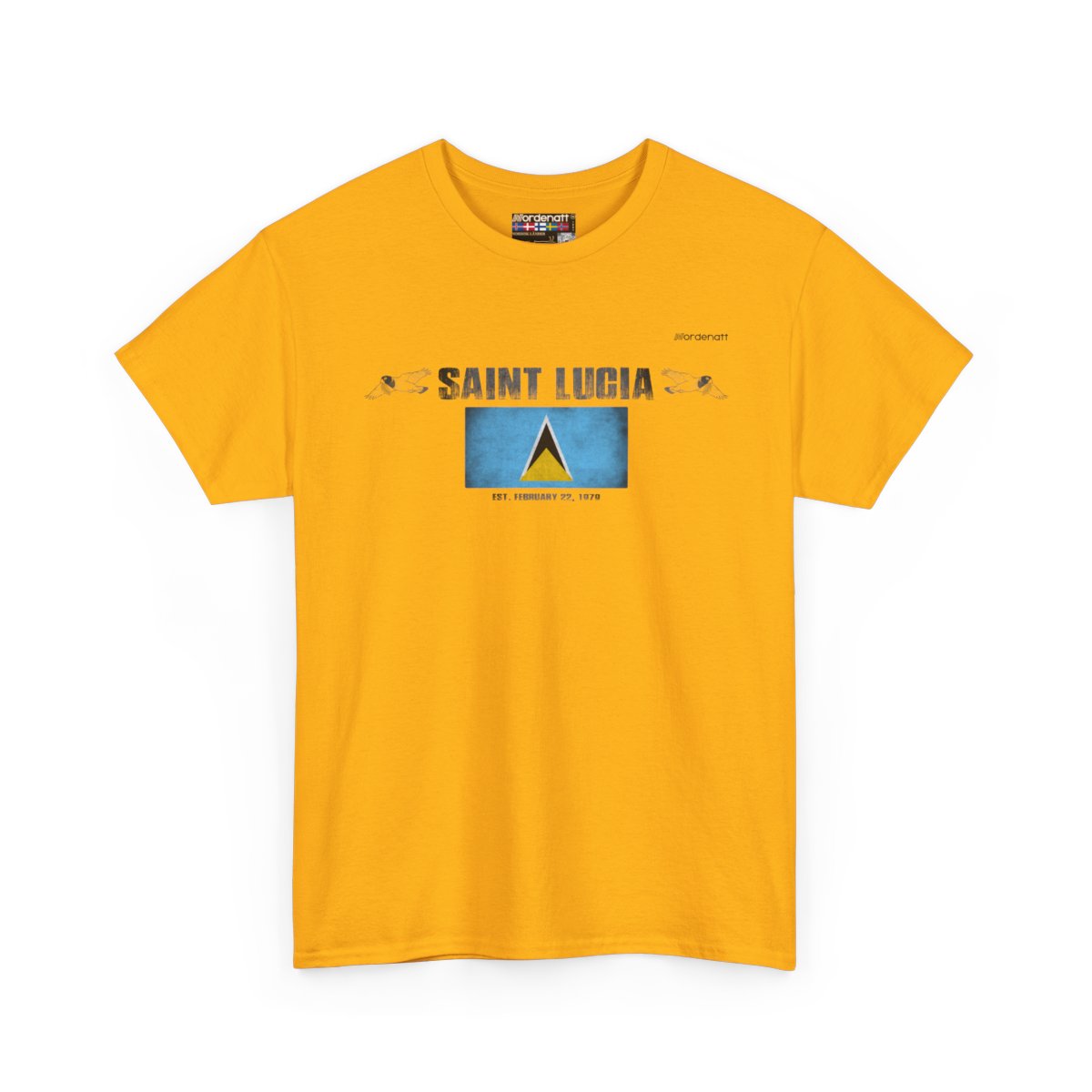 Saint Lucia flag t-shirt in Gold — premium cotton, Nordenatt