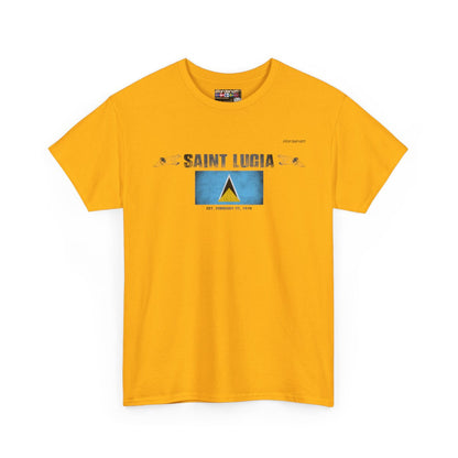 Saint Lucia flag t-shirt in Gold — premium cotton, Nordenatt