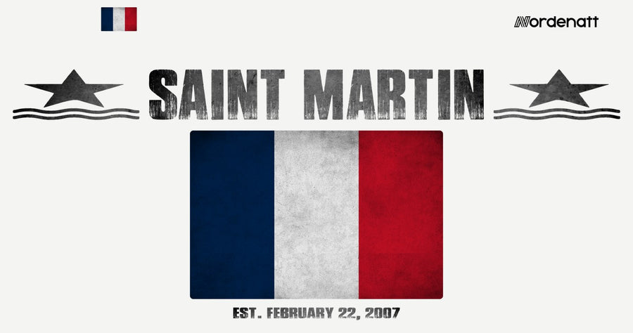 Saint Martin design preview: flag, date and emblem inspiration printed on light t-shirts (Nordenatt)