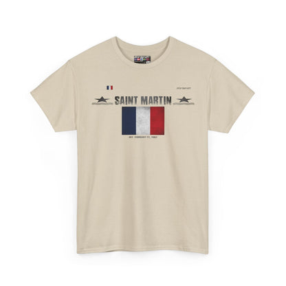 Saint Martin flag t-shirt in Sand — premium cotton, Nordenatt