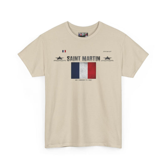 Saint Martin flag t-shirt in Sand — premium cotton, Nordenatt
